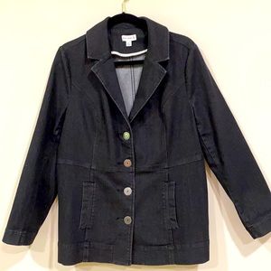 Susan Graver Stretch Black Denim Blazer. Size Medium.